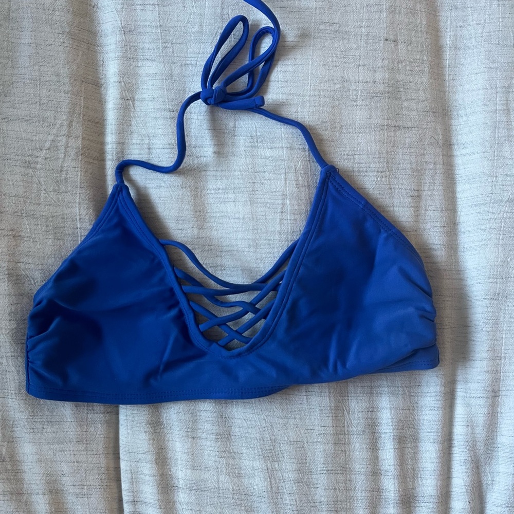 Royal Blue Halter Crisscross Bikini Top